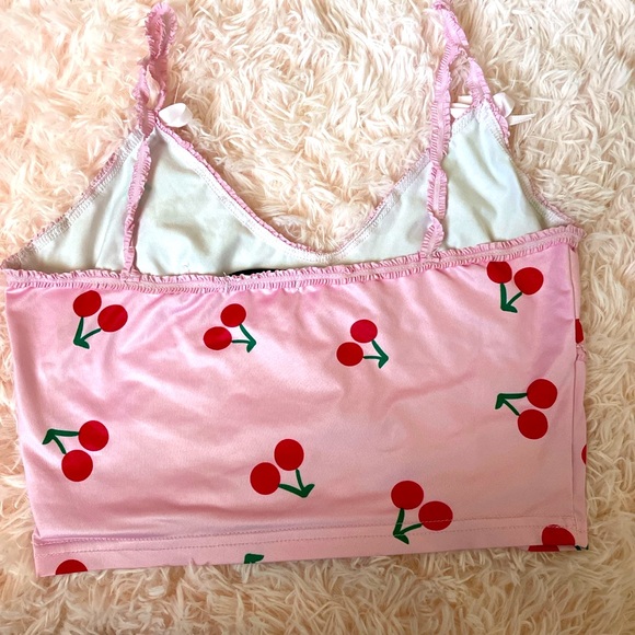 Shein Frill Trim Bow Detail Cherry Cami Crop Top - Picture 3 of 3